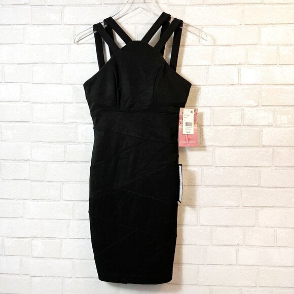 Emerald Sunday Halter Bandage Mini Bodycon Cocktail Black Dress Size Small NWT - Picture 2 of 9